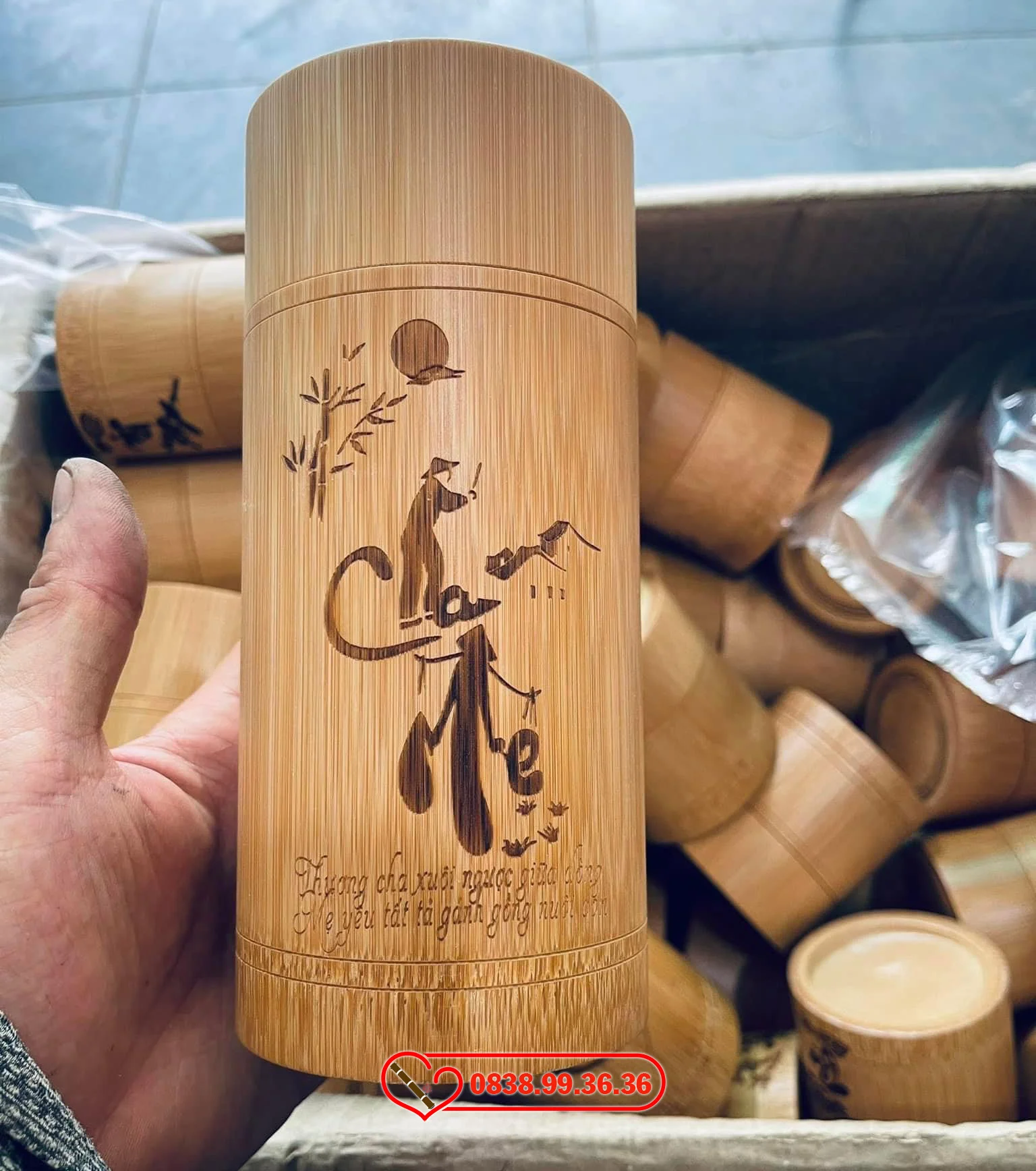 Hộp Tre Đựng thuốc lào Chè Cỡ Lớn 8cm x 15cm