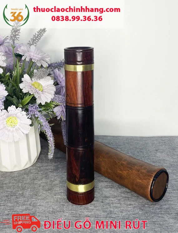 Điếu Cày Rút Mini Gỗ Trắc Giấu Nõ - 27cm