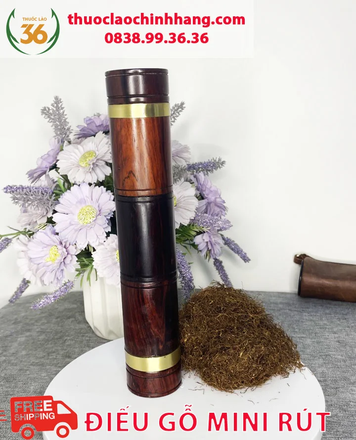 Điếu Cày Rút Mini Gỗ Trắc Giấu Nõ - 27cm