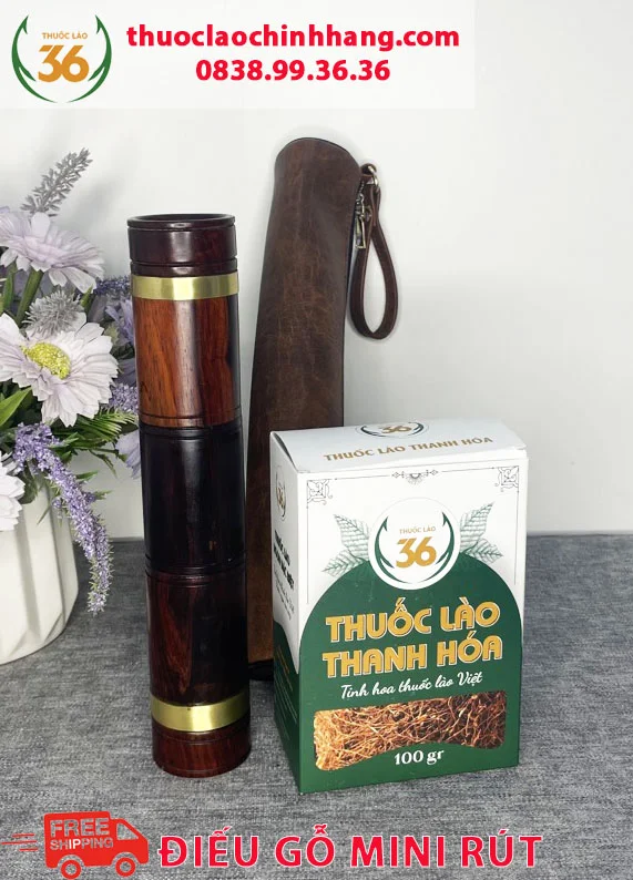 Điếu Cày Rút Mini Gỗ Trắc Giấu Nõ - 27cm