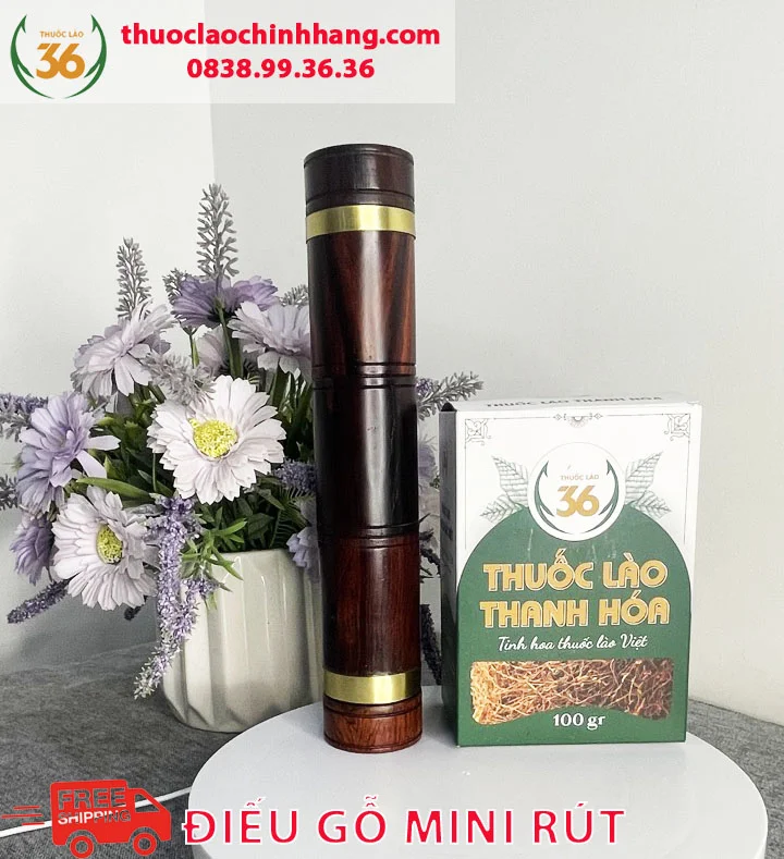 Điếu Cày Rút Mini Gỗ Trắc Giấu Nõ - 27cm