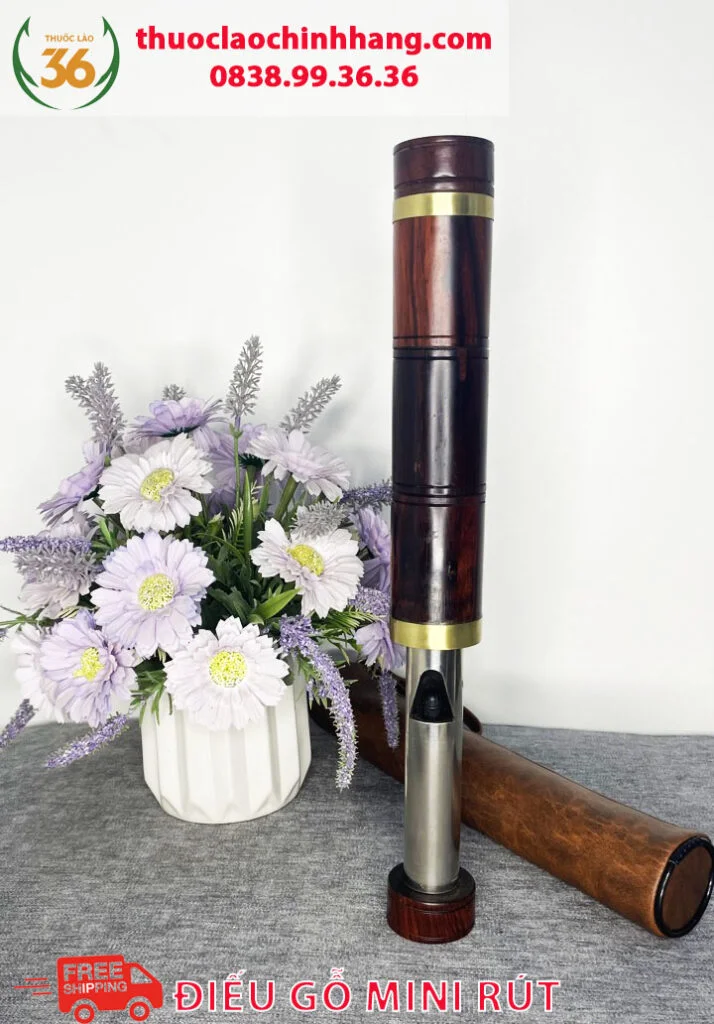 Điếu Cày Rút Mini Gỗ Trắc Giấu Nõ - 27cm