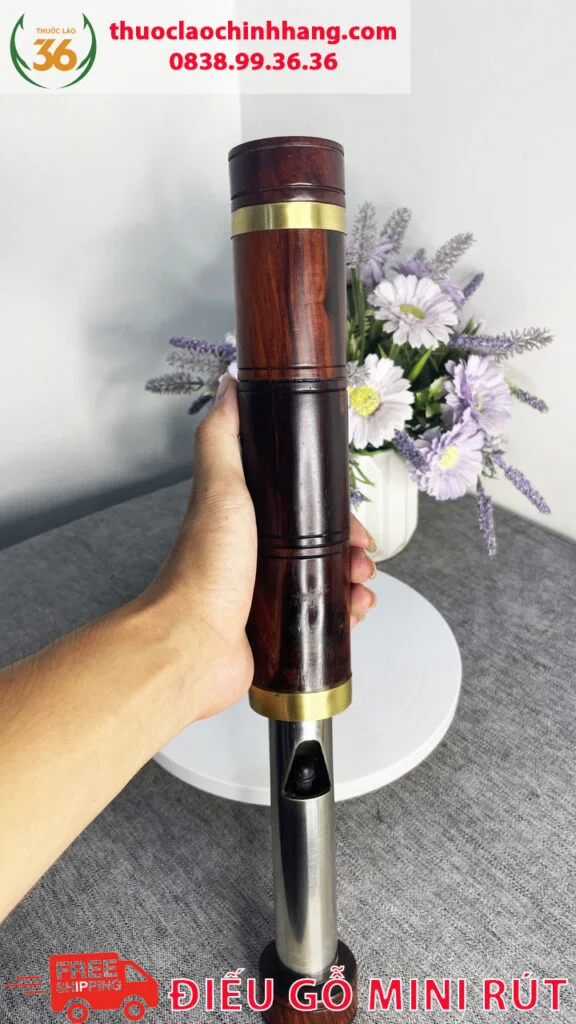 Điếu Cày Rút Mini Gỗ Trắc Giấu Nõ - 27cm