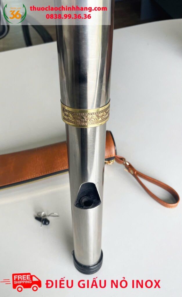 Điếu Cày Rút Giấu Nõ Inox 304 Chống Tràn, Chống Đổ Nước Tặng Kèm Bao Da Cao Cấp