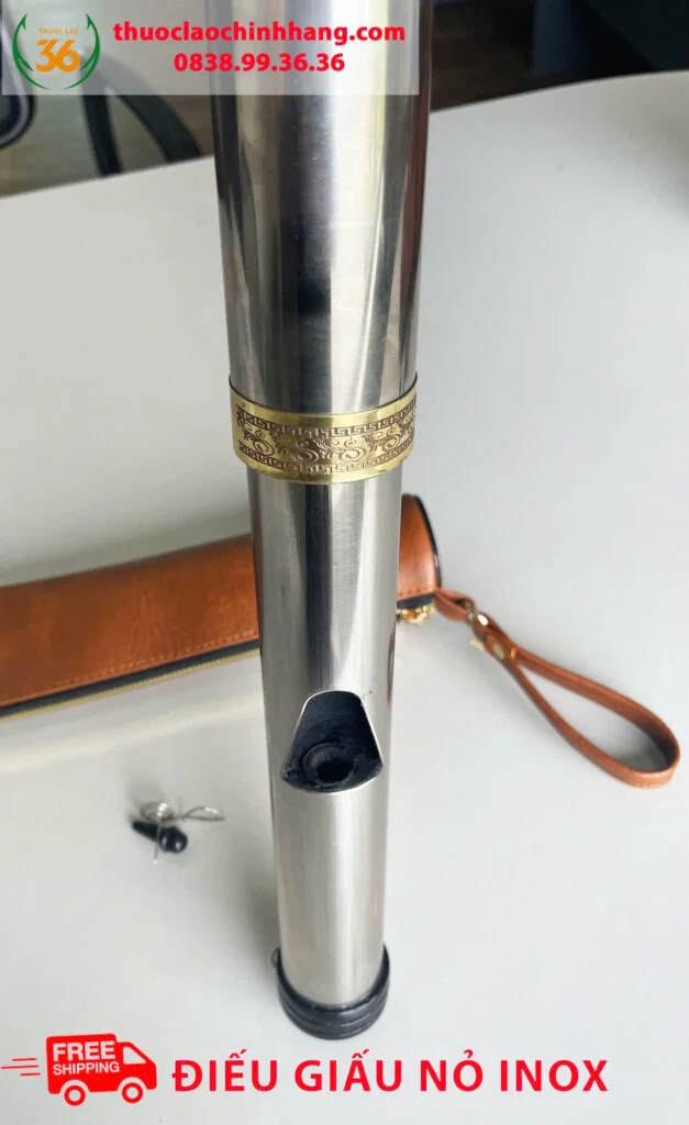 Điếu Cày Rút Giấu Nõ Inox 304 Chống Tràn, Chống Đổ Nước Tặng Kèm Bao Da Cao Cấp