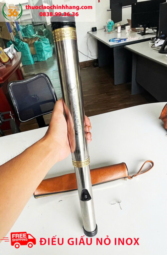 Điếu Cày Rút Giấu Nõ Inox 304 Chống Tràn, Chống Đổ Nước Tặng Kèm Bao Da Cao Cấp