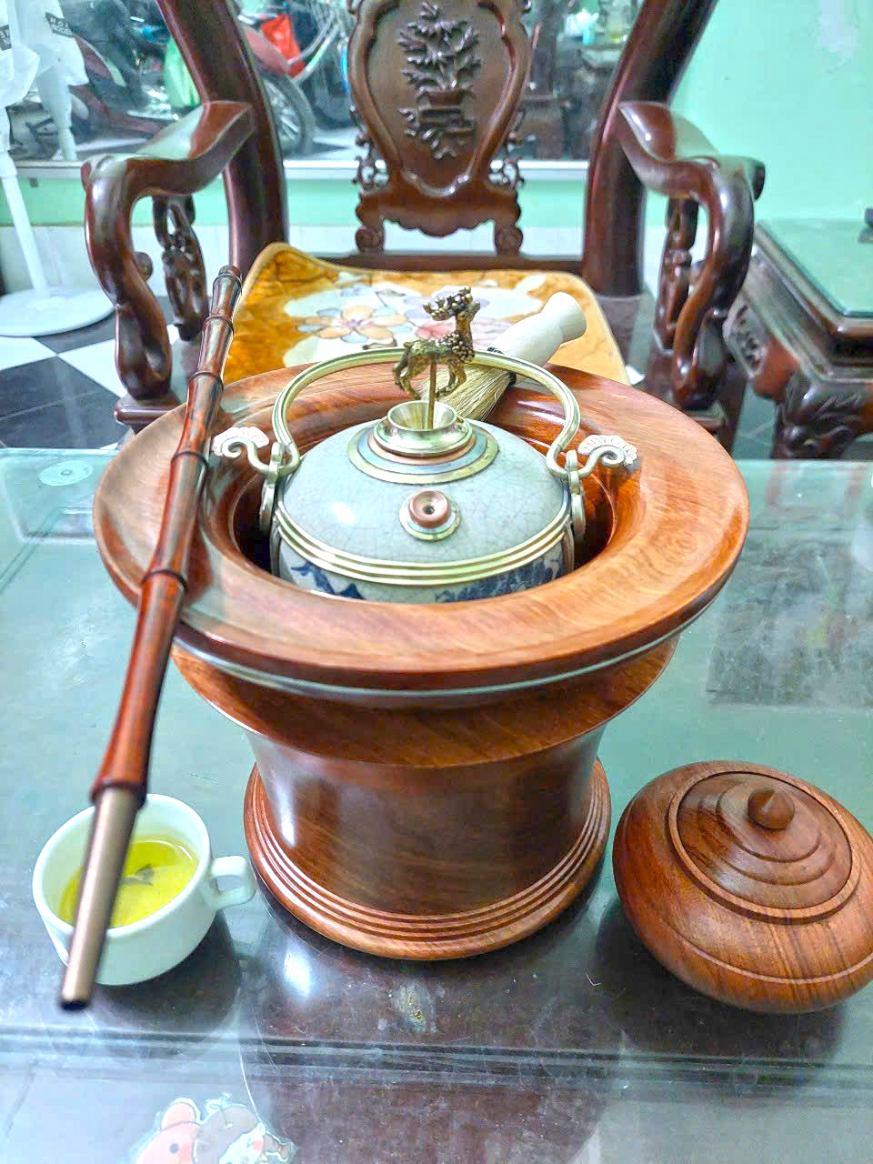 Điếu bát gỗ mít men Rạn Tặng hộp đựng thuốc bằng gỗ DB19