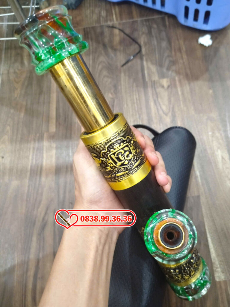 Điếu Trúc Mini Rút Miệng Nõ Ngọc 27cm Xanh - M31