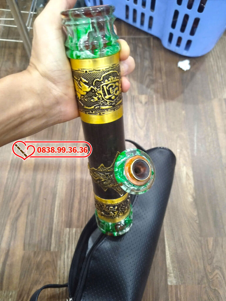 Điếu Trúc Mini Rút Miệng Nõ Ngọc 27cm Xanh - M31